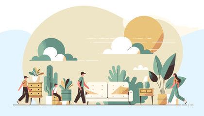 Concept of moving and new life image. Vector illustration.