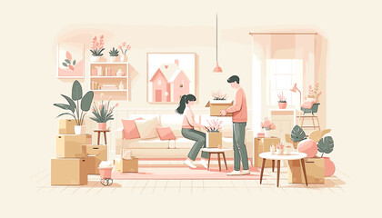 Concept of moving and new life image. Vector illustration.