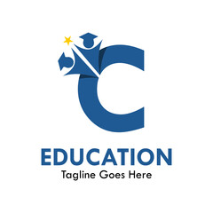 Letter c with people hat graduation design logo template illustration. suitable for education, identity