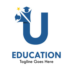 Letter u with people hat graduation design logo template illustration. suitable for education, identity © Deni