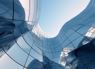 Fototapeta premium Glass facade of futuristic building with electric blue sky in background