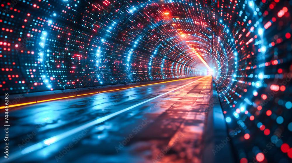 Poster speed and light blur in a tunnel, capturing the dynamic essence of modern transportation in an abstr