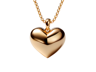 Gold Heart Shaped Pendant Necklace Isolated on Transparent Background. Love Pendant