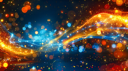 Obraz premium Sparkling Gold Light Background, Magical Shiny Design with Star Particles, Festive and Bright Christmas Decoration Concept