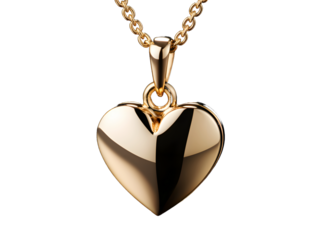 Gold Heart Shaped Pendant Necklace Isolated on Transparent Background. Love Pendant