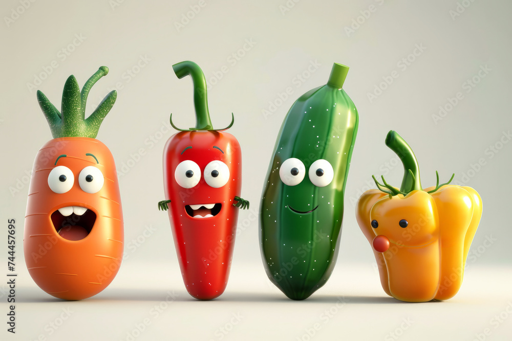 Poster explore a world of playful veggies! animated in a charming cartoon style, these adorable characters 