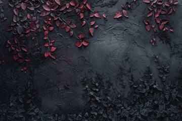 Forest with Dark Background and Plants in the Style of Intricate Foliage Fractal Dark Crimson and Dark Black - Textured Surface Pastel Gothic Shaped Illustration created with Generative AI Technology