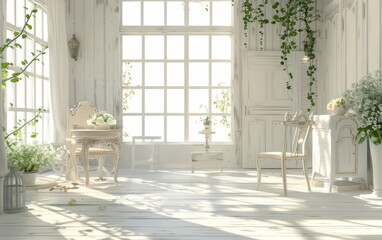 Bright room with many windows, plants, and flowerpots