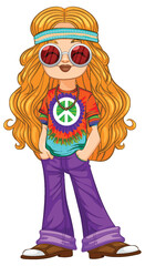Colorful retro hippie girl in vintage fashion.