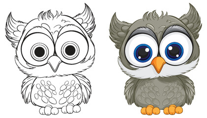 Vector illustration of an owl, colored and outlined.