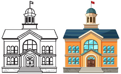 Obraz premium Two vector illustrations of stylized civic buildings