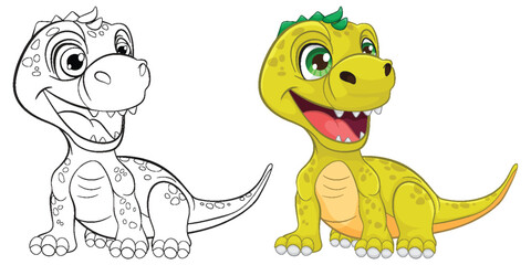 Vector illustration of a happy dinosaur, colored and outlined