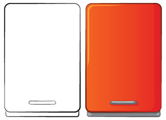 Two smartphones, one blank and one orange, side by side.