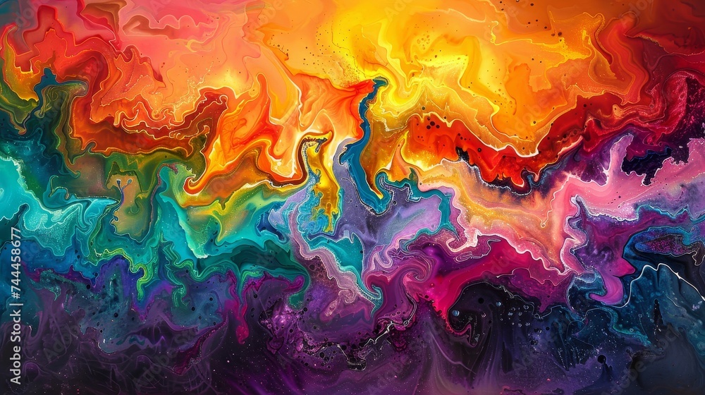 Poster experience the visual poetry of fluid art, where abstract textures and vibrant colors blend to creat