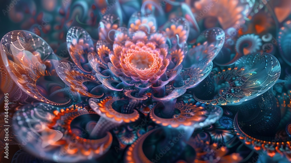 Aufkleber explore the intricate dance of geometry and color with abstract fractal art, blending complexity and