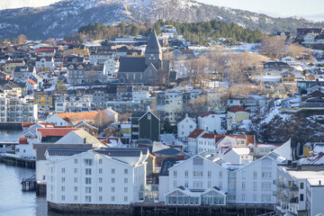 Fototapeta na wymiar View of the town of Kristiansund at winter