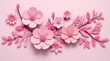 pink background with simple design women's day pink paper craft spring flower banner