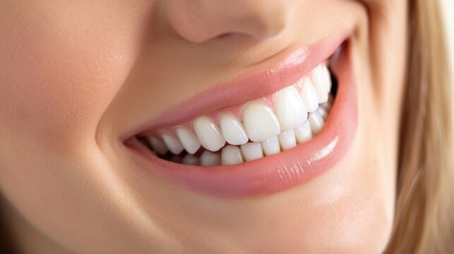 Beautiful wide smile of young fresh woman with great healthy white teeth