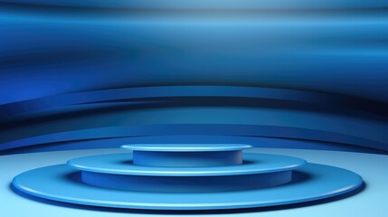 Geometric stand for products, platforms of different shapes. A podium for displaying products on a blue background.