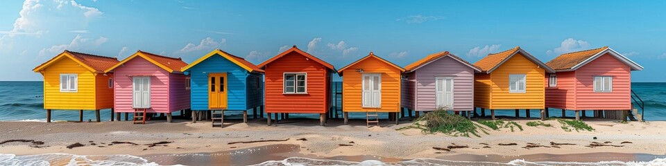 Fototapeta na wymiar colorful beach houses by the sea on the ocean caribbean