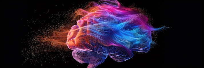 Fibre optic brain made of colorful fiber optic cables