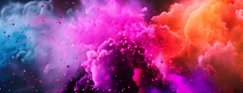 Explosion of bright colorful paint on black background, burst of multicolored powder, abstract pattern of colored dust splash 4K Video