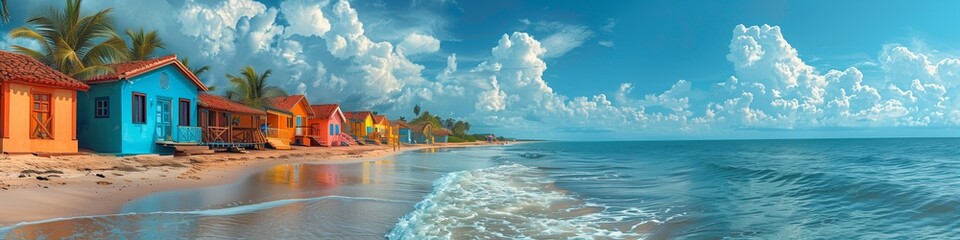 Fototapeta premium colorful beach houses by the sea on the ocean caribbean