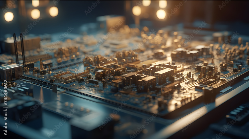 Poster 3d rendering of futuristic hardware and infrastructure