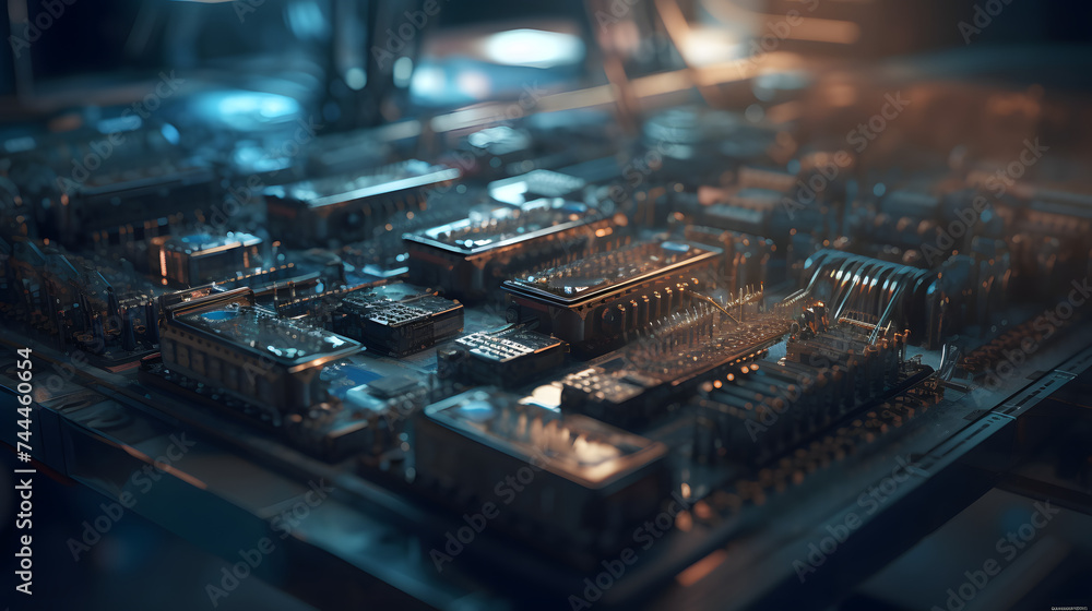Poster 3d rendering of futuristic hardware and infrastructure