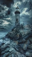 Foto op Canvas lighthouse at night © VACKDROP