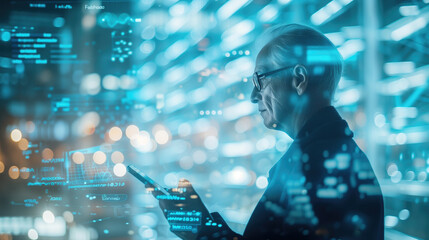 man with smart phone surfing in the internet, financial chart,
