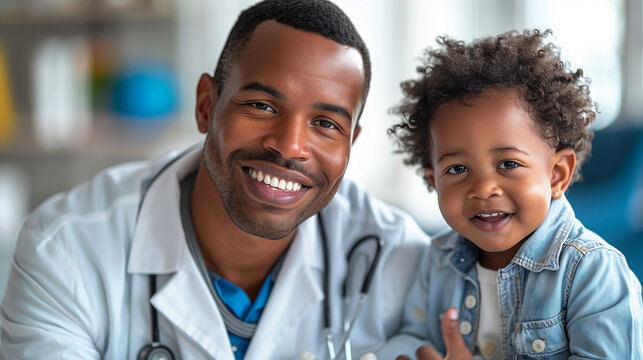  Doctor : Happy infant kid assessment in clinic; hospital and medical analysis. An image featuring a doctor and child; along with a doctor and baby. bright white tone.