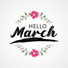 Hello March vector. Welcome march vector. March background vector. - obrazy, fototapety, plakaty