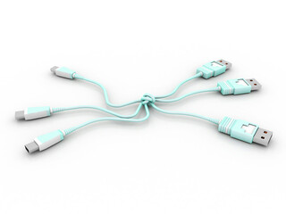 3d rendering close up usb cable 
