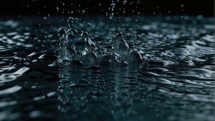 Water drops splashing on a black background. Generative AI.