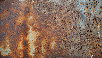 Rusted on surface of the old iron, Deterioration of the steel, Decay and grunge Texture background. the view from the top