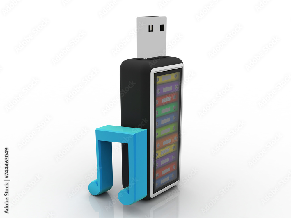 Poster 3d rendering music store in usb