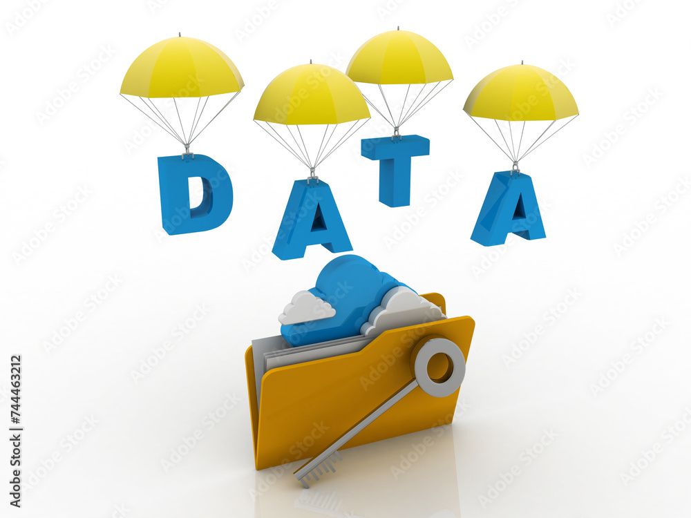 Poster 3d rendering cloud folder data storage protected umbrella