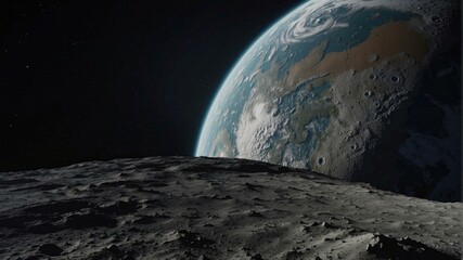 Earth from the Moon. Generative AI.