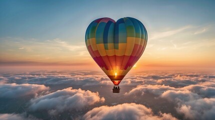 Obraz premium A colorful hot air balloon flying above the clouds. Generative AI.