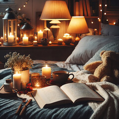 Draping shadows dance across the pages as you turn them, lulled by the gentle glow of the lamp beside your bed. A haven of cozy evening reading.