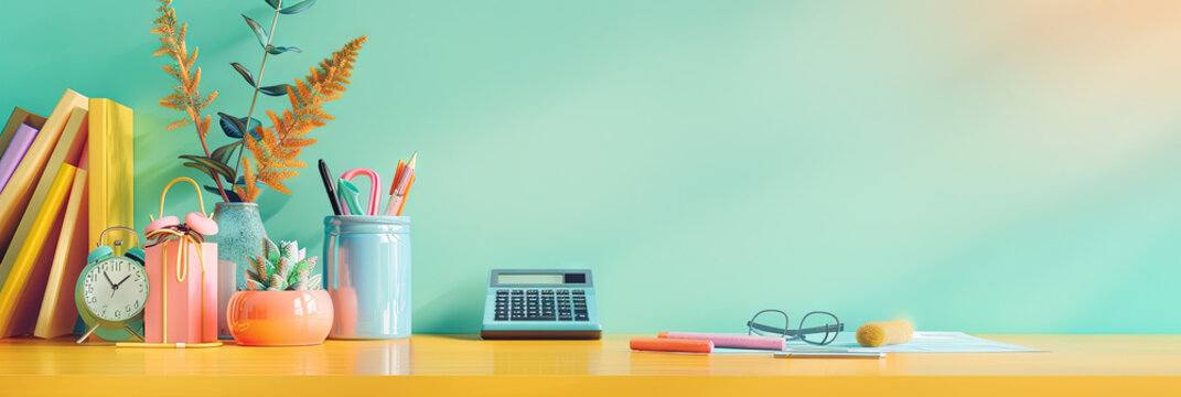 Accounting concept with view of basic accounting tools -- calculator, glasses, pen, reports, notepads, and more for taxes, payroll, and more