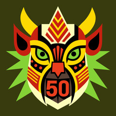 Tribal mask design incorporating the -50% discount in tribal patterns. vektor illustation