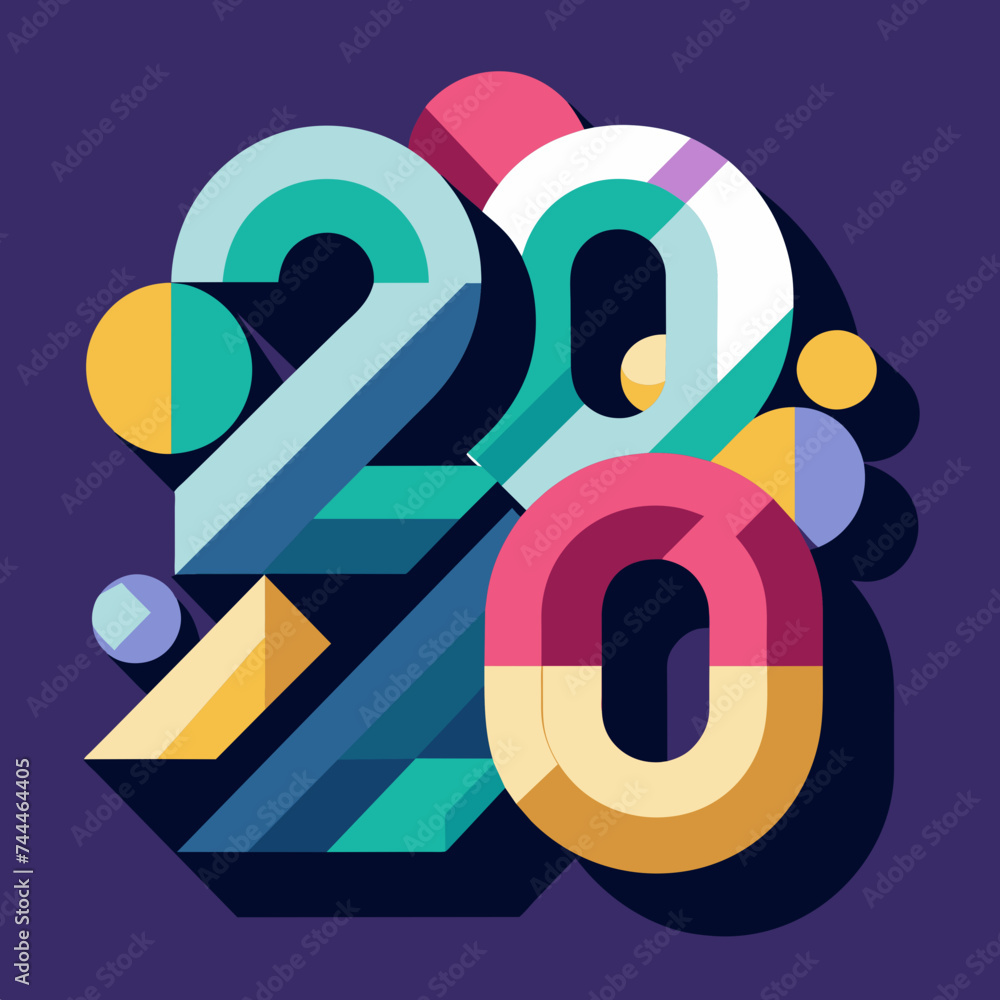 Poster abstract composition of overlapping shapes forming the digits 