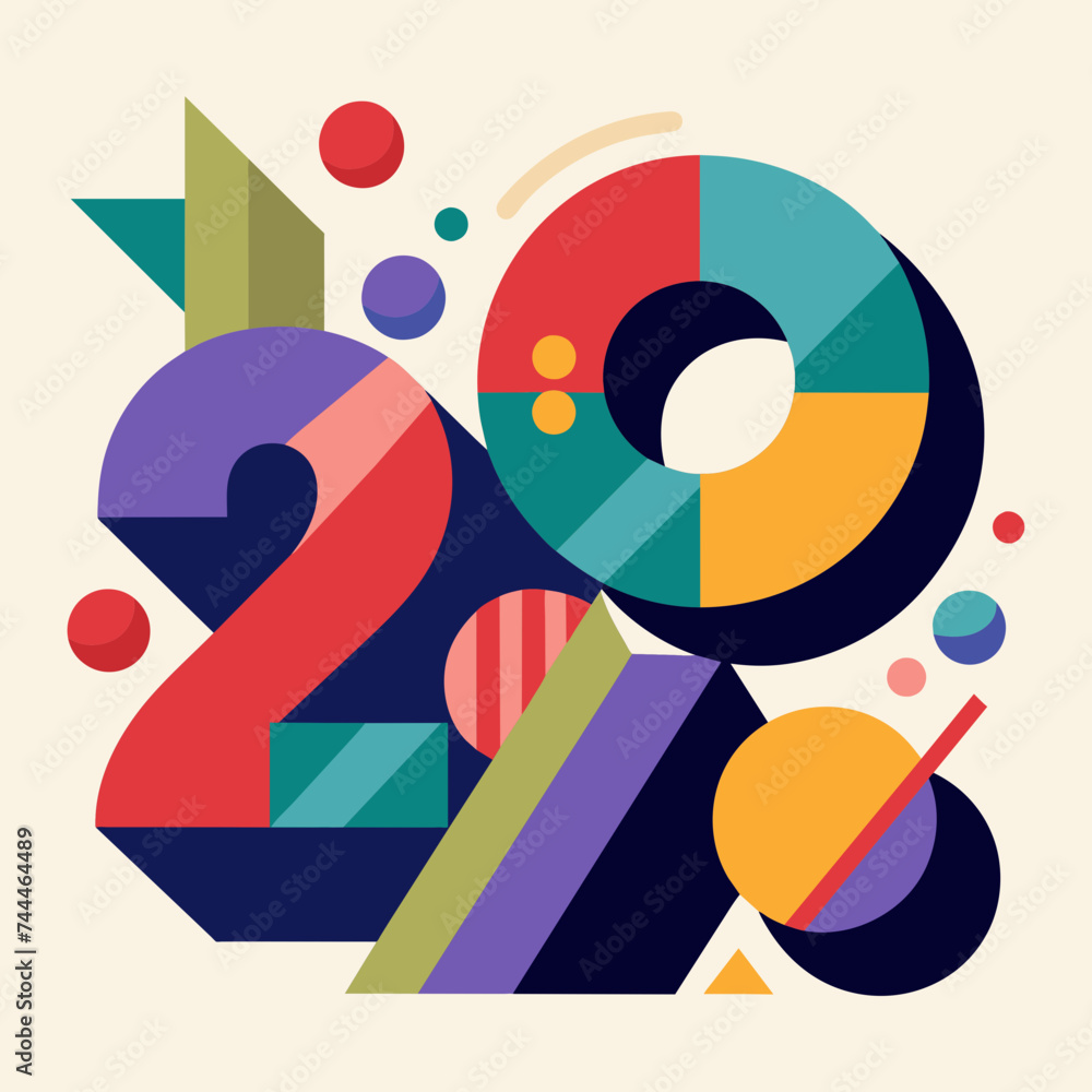 Poster abstract shapes and lines forming the digits 