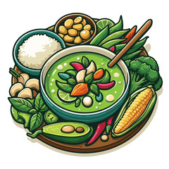 Green Chicken thai Curry KAENG KHIAO Keaw  WAN popular Thai food vector illustration