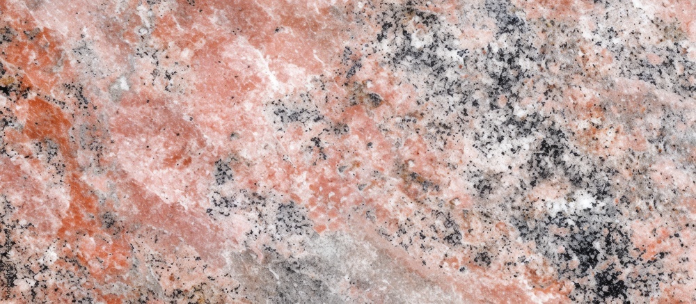 Poster a detailed view of a pink granite counter top, showcasing the intricate pattern of natural material 