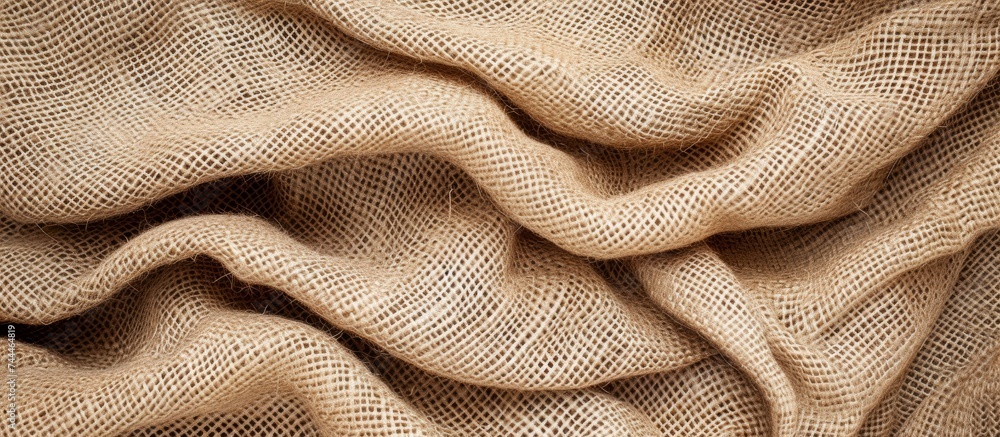 Poster a detailed macro photograph of burlap textile showcasing intricate patterns and textures. the close-