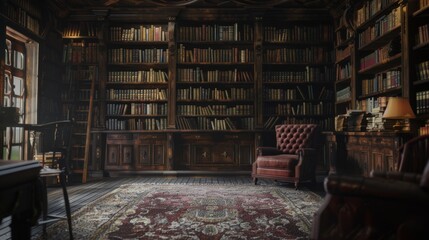 Home library with arm chair
