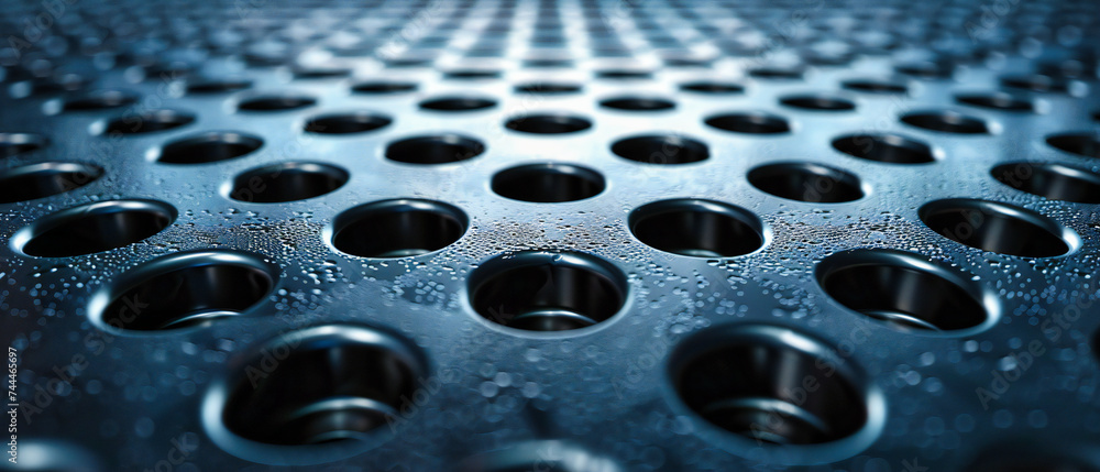 Poster metallic textures and water droplets converge, illustrating the intersection of industrial design an